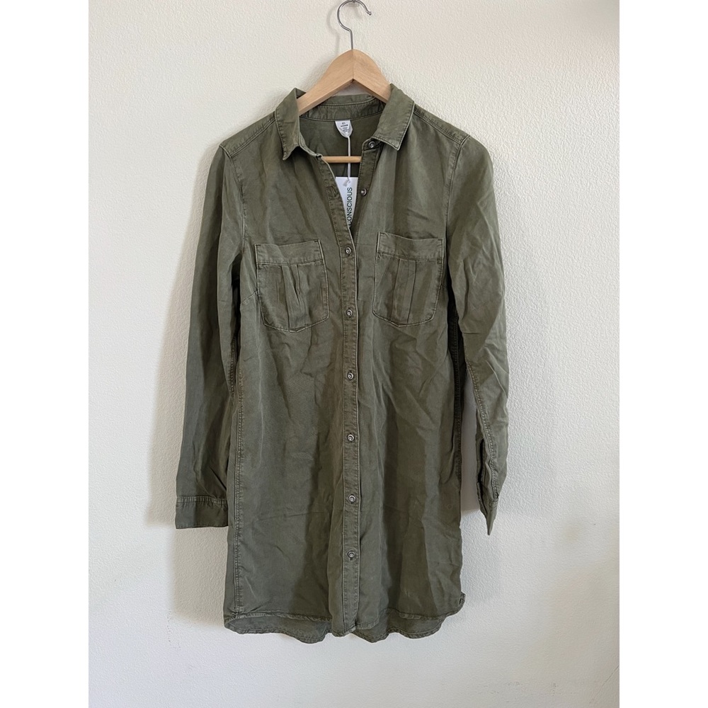 Olive Green Denim Shirt Dress
